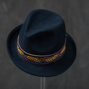 Navy blue asymmetric form of fedora. trilby hat dark blue stylish felt hat. womens hat Navy blue hat. Hat image 4