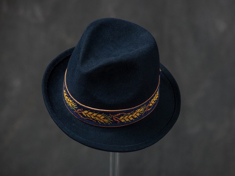 Navy blue asymmetric form of fedora. trilby hat dark blue stylish felt hat. womens hat Navy blue hat. Hat image 4