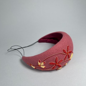 elegant hat halo.pink-powdery old rose headband.Fashion casual headpiece.Couture embroidered headwear.fashionable fascinator for party wear