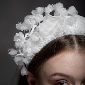 Wedding white Headband,Bridal Headweare, silk flowers halo crown,floral wedding headpiece,bridal headpiece with sequins and delicate flowers image 4