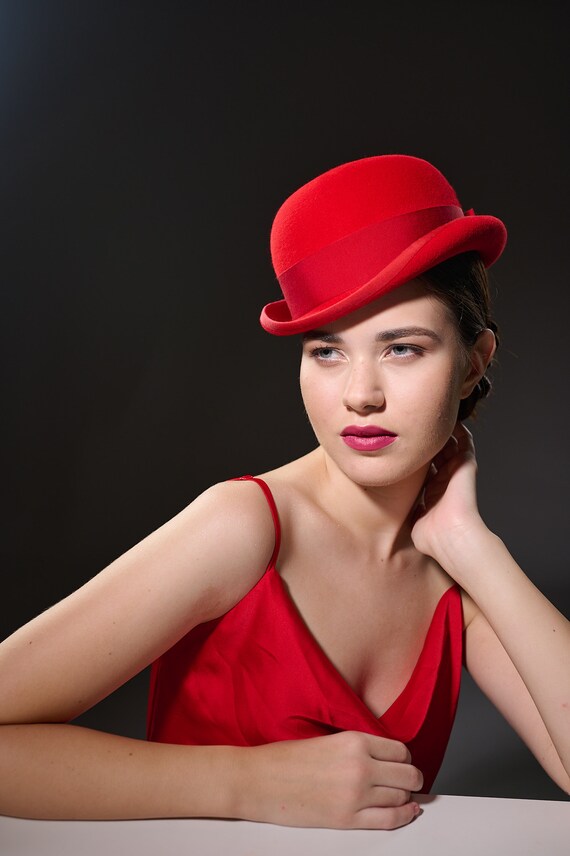 Red Bowler Hat the COKE Derby Hat Formal Dress Accessories