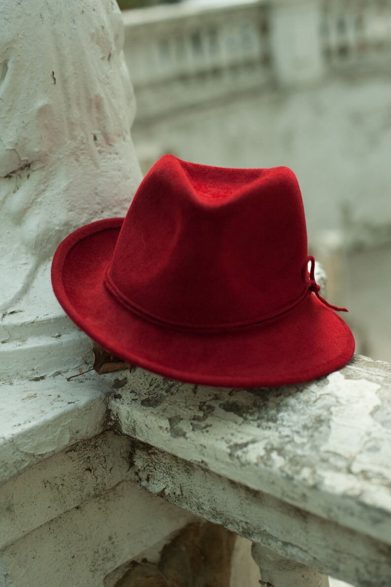 Red Fedora Hat Womens Fedora Felt Hat for Girl Red Etsy