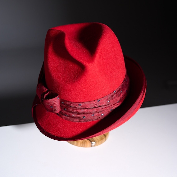 Handcrafted Red Wool Fedora Hat: Silk Bow Trilby - Etsy display picture 1