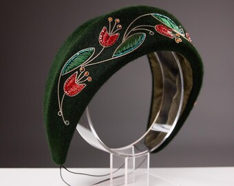 Embroidered Green halo crown Headband: Couture Floral Headpiece