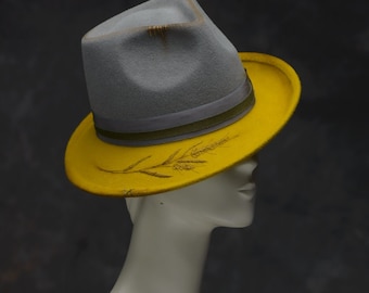 Fedora hat. one of a kind modern womens hat. Trildy Hat with embroidered wheat spikelets. Warm Outfit Hat 2024 Fall/Winter