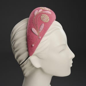 elegant hat halo.pink-powdery old rose headband.Fashion casual headpiece.Couture embroidered headwear.fashionable fascinator for party wear