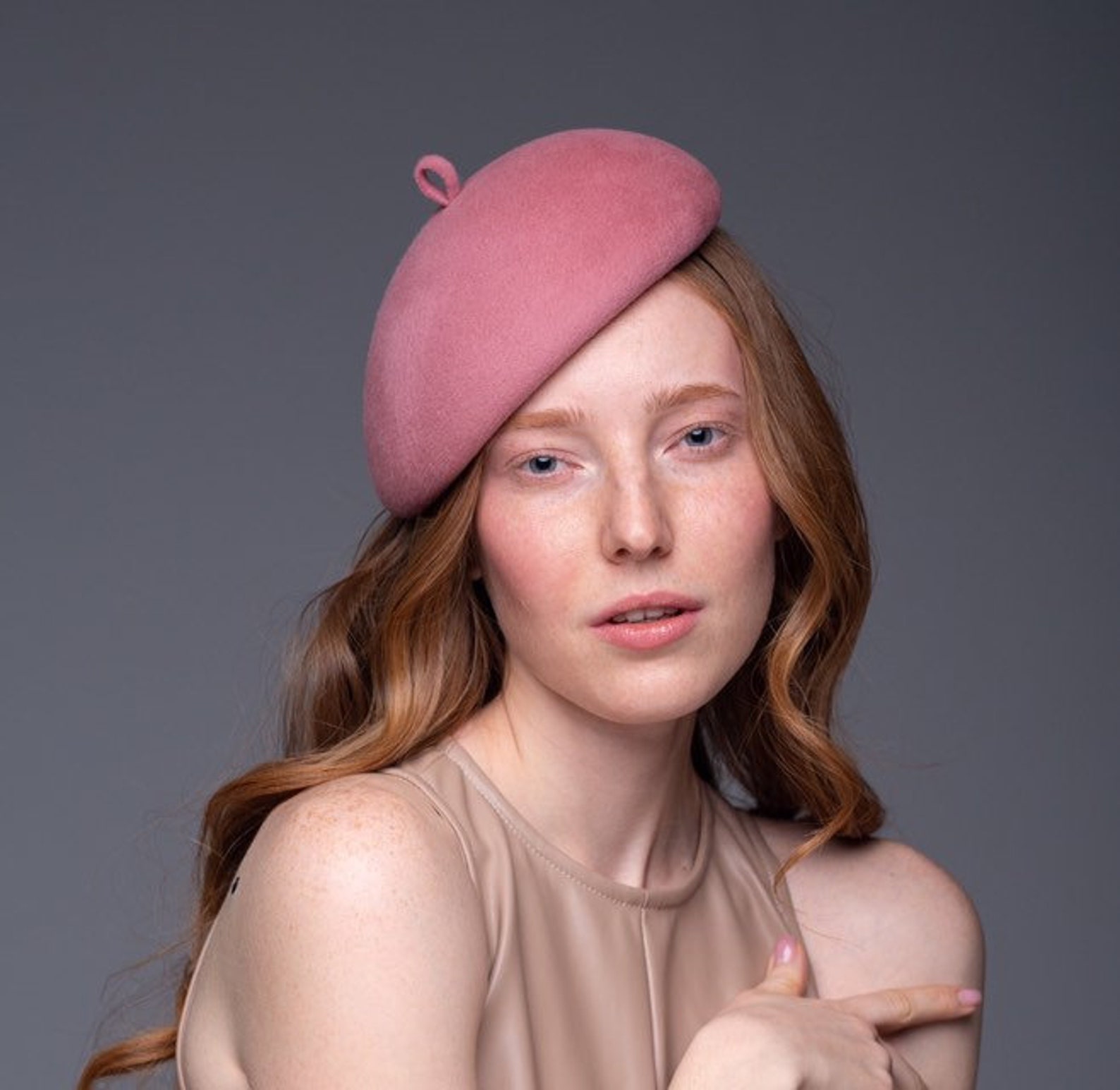 Powdery pink Felt Pillbox Hat for Women Shaped Beret . velor Etsy