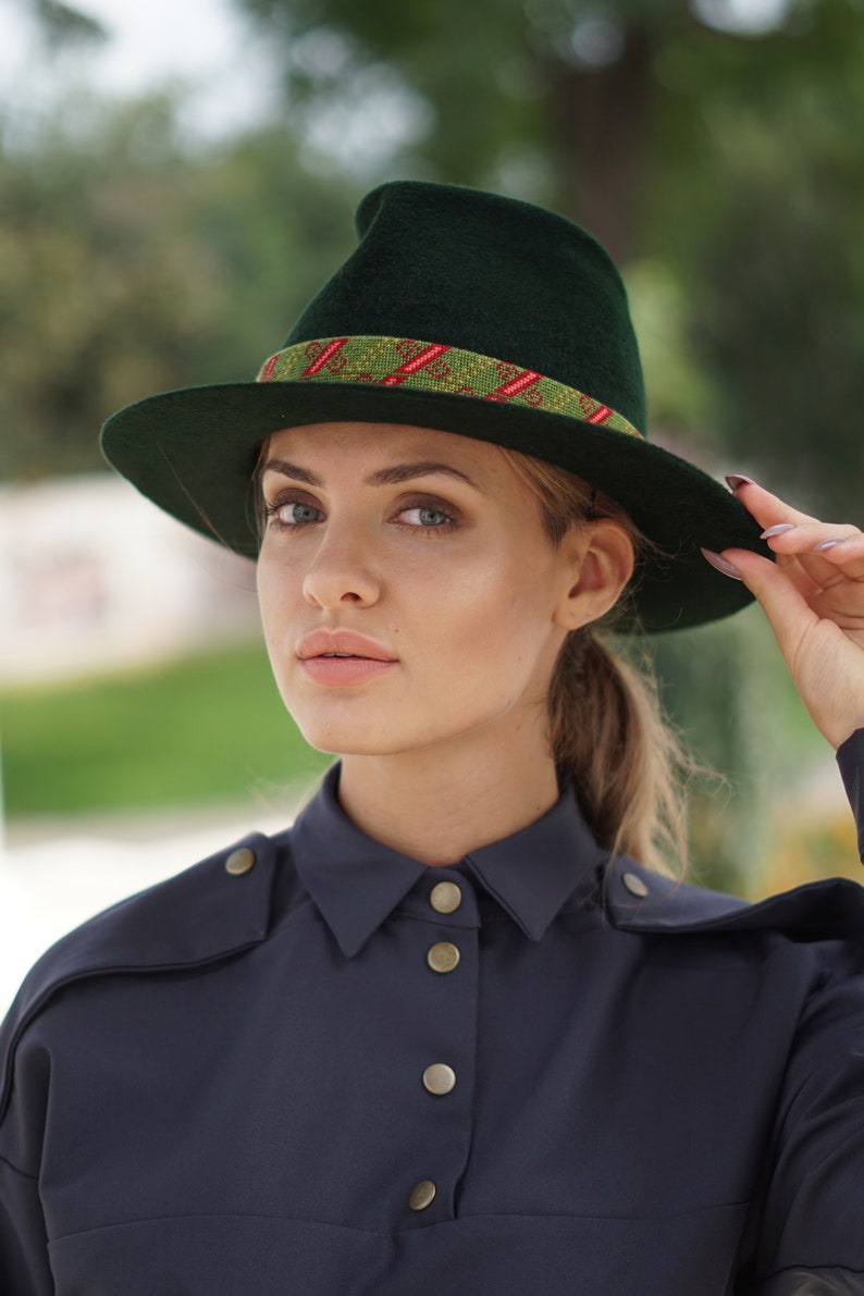 Felt Fedora ladies Hat / emerald green color hat / Etsy
