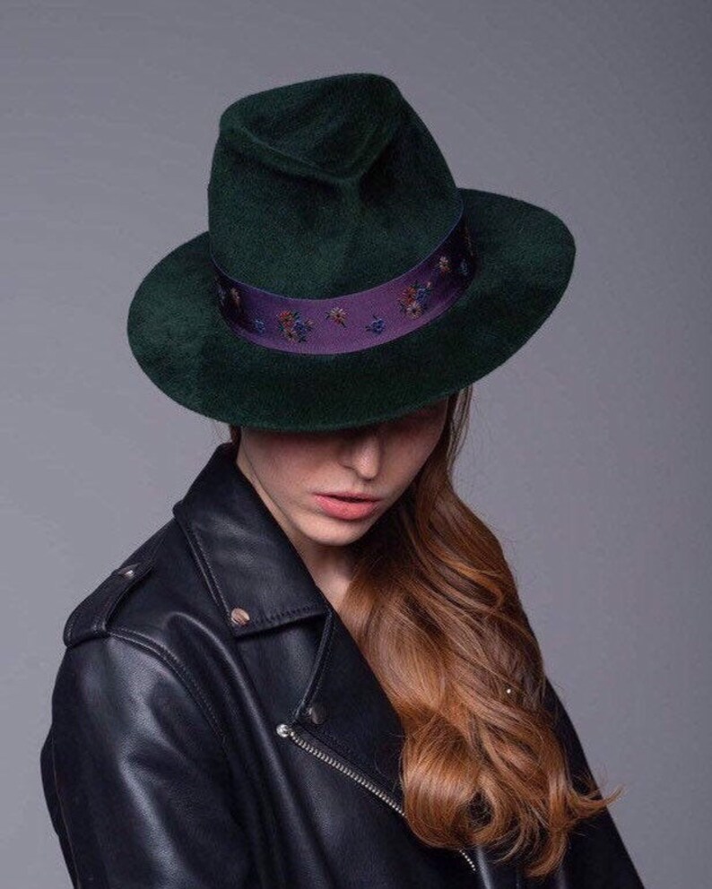 Felt Fedora ladies Hat / emerald green color hat / Etsy