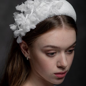 Wedding white Headband,Bridal Headweare, silk flowers halo crown,floral wedding headpiece,bridal headpiece with sequins and delicate flowers image 2