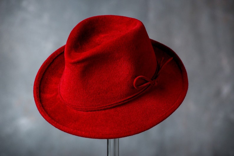 Red Fedora Hat Womens Fedora Felt Hat for Girl Red Etsy