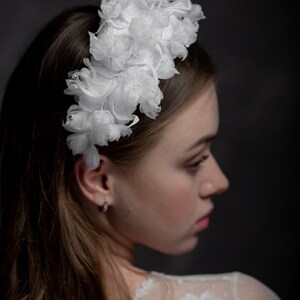 Wedding white Headband,Bridal Headweare, silk flowers halo crown,floral wedding headpiece,bridal headpiece with sequins and delicate flowers image 3