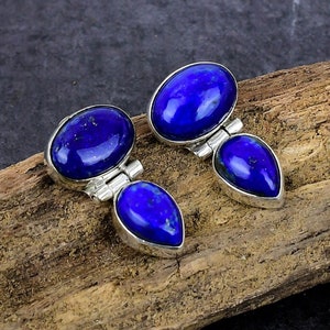 Lapis Lazuli Earrings, Natural Lapis Lazuli Silver Earring, Handmade Multi Stone Earrings, Push Back Earrings, Bohemian Women&#39;s Gift Earring