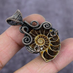 Ammonite Fossil Pendant, Copper Wire Wrapped Ammonite Pendant, Copper Pendant, Ammonite Jewelry, Handmade Wire Wrap Pendant, Gift For Her