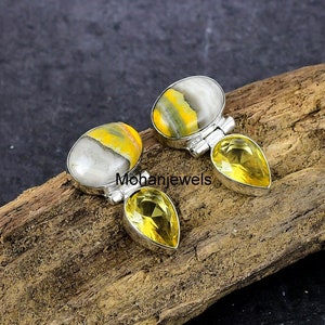 Bumble Bee Jasper Earrings, Bumblebee Jasper Citrine Silver Earring, Handmade Stud Earrings, Yellow Jasper Stone, Anniversary Gift's For Her