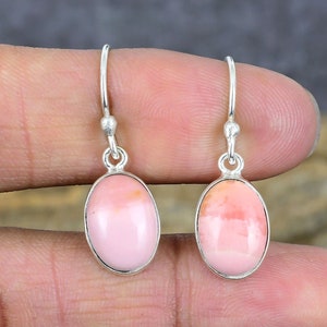 Pink Opal Oval Gemstone Silver Plated Dangle Earrings Jewelry, Opal Earring, Birthstone Jewelry, Gift For Girlfriend