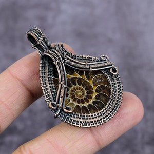 Ammonite Fossil Pendant, Copper Wire Wrapped Gemstone Jewelry, Copper Pendant, Ammonite Jewelry, Handmade Wire Wrap Pendant, Gift For Her