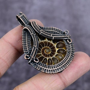 Ammonite Fossil Pendant, Copper Wire Wrapped Pendant, Fossil Gemstone Jewelry, Handmade Copper Wire Pendant, Ammonite Jewelry, Gift For Her
