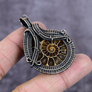 Ammonite Fossil Pendant, Copper Wire Wrapped Pendant, Fossil Gemstone Jewelry, Handmade Copper Wire Pendant, Ammonite Jewelry, Gift For Her