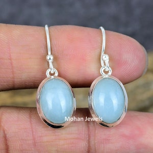 Angelite Earrings, Natural Angelite Gemstone Silver Plated Drop Earring, 925 Silver Earrings, Birthstone Earring, Gift for love