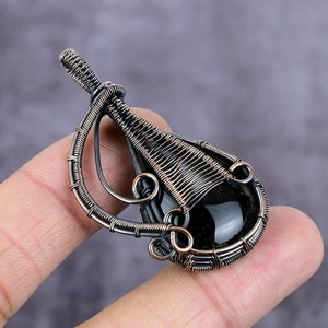 Black Onyx Copper Wire Wrapped Pendant, Designer Pendant, Handmade Copper Pendant, Boho Pendant, Black Onyx Wire Jewelry, Anniversary Gift