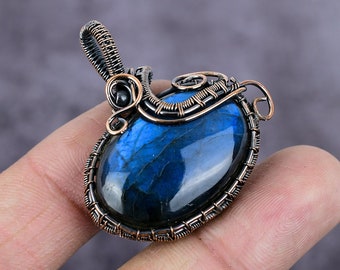 Labradorite Pendant, Copper Wire Wrapped Pendant, Handmade Gemstone Jewelry, Labradorite Jewelry, Wire Wrap Jewelry, Gift For Her