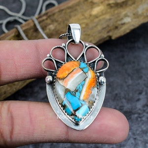 Spiny Oyster Turquoise Gemstone Silver Plated Handmade Pendant Necklace, Turquoise Pendant, Kingman Turquoise, Engagement Gift