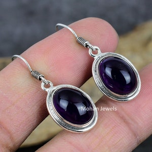 Amethyst Earrings, Silver Plated Purple Earring, Natural Amethyst Silver Earrings, Healing Gemstone, Birthstone Jewelry, Gift for Mom