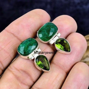 Smaragd Ohrringe, Echter Smaragd Peridot Silber Ohrring, Grüner Stein Ohrstecker Schmuck, Damen Ohrstecker Schmuck, Geburtstagsgeschenk
