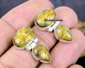 Rutile Quartz Stud Earrings: Golden Wire Stone