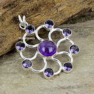 Amethyst Gemstone Pendant -  Natural Amethyst Silver Plated Pendant - Wedding Jewelry - Unique Pendant Necklace - Purple Gemstone Pendant
