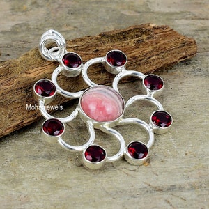 Rhodochrosite Pendant, Rhodochrosite Gemstone Pendant, Silver Plated Pendant, Gannet Pendant, Statement Pendant, Gift for Love