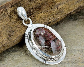 Lodolite Garden Quartz Pendant: Silver Plated Statement Necklace