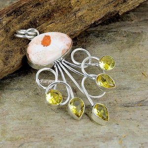 Scolecite Pendant - Scolecite & Citrine Silver Plated Pendant - Fashion Necklace - Chakra Jewelry - Spiritual Pendant Jewelry -Birthday Gift