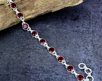 Garnet Bracelet: Silver Plated Adjustable Bracelet, Birthday Gift For Her
