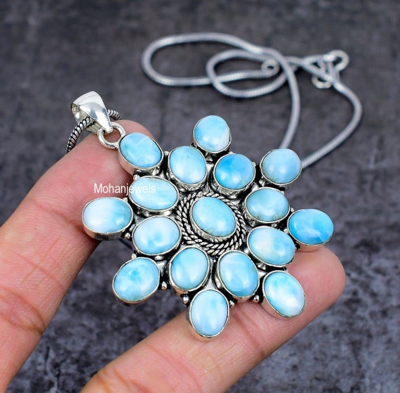 Larimar Stone Blue Flower pendant Larimar Stone Blue Flower pendant