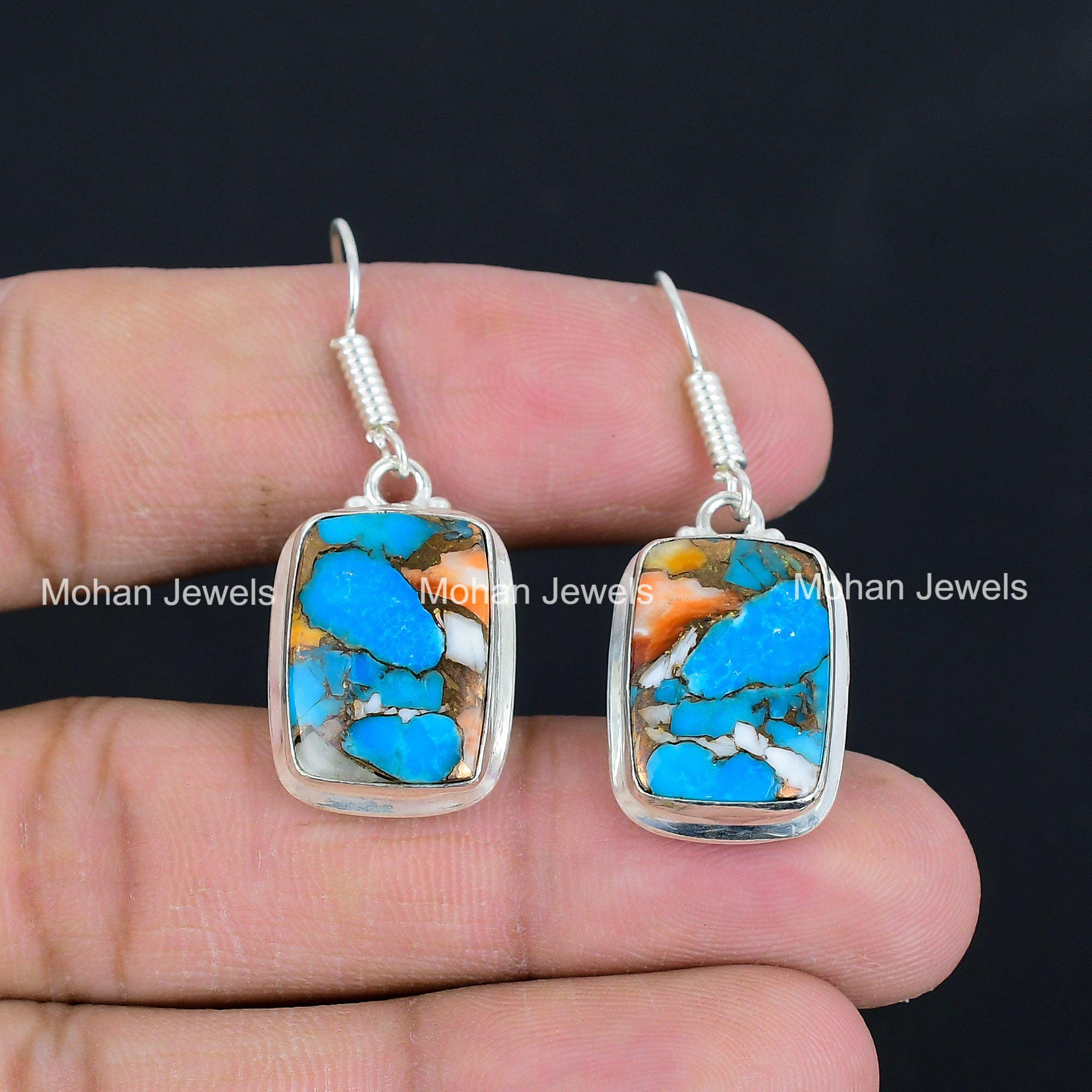 【J007】ヴィンテージ　スパイニーオイスター　ダングル　ピアス スパイニーオイスターターコイズシルバーメッキダングルイヤリング