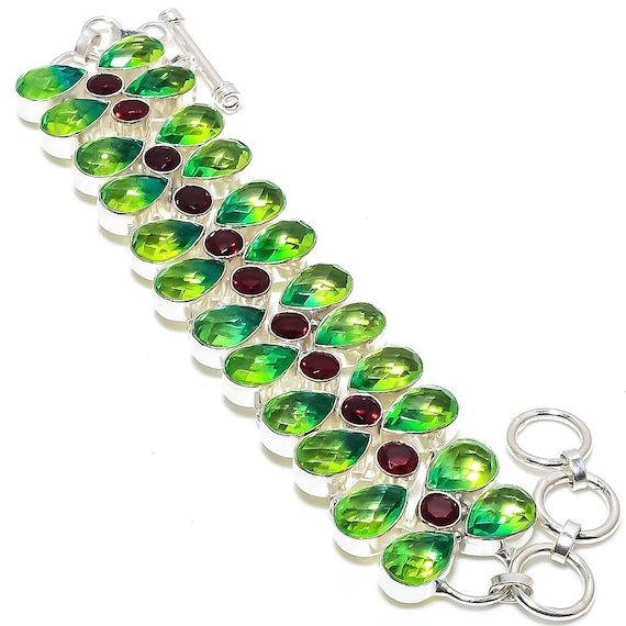 【美麗】トパーズ・トルマリン・ガーネット・ブレスレット トルマリン＆ガーネット イン クオーツ ブレスレット 10.6mm玉 No.s