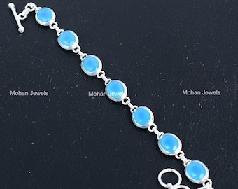 Blue Chalcedony Silver Plated Bracelet: Adjustable Bohemian Gemstone Jewelry