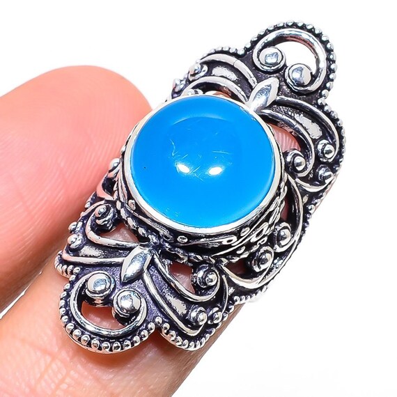 Bague calcédoine bleue new arrivals