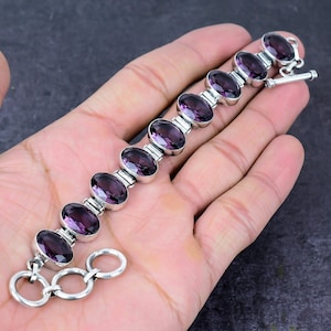 Amethyst Bracelet, Faceted Amethyst Silver Bracelet, Purple Amethyst Stone, Adjustable Chain Handmade Bracelet, Anniversary Gifts For Women