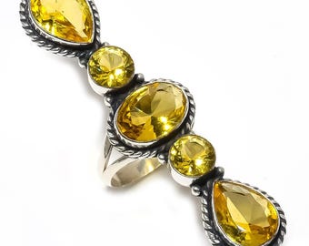 ハンドメイドのシトリン宝石シルバーメッキリング：ボヘミアン