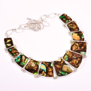 Sea Sediment Imperial Jasper Gemstone Silver Plated Adjustable Statement Necklace Jewelry, Women Dainty Necklace, Love Gift