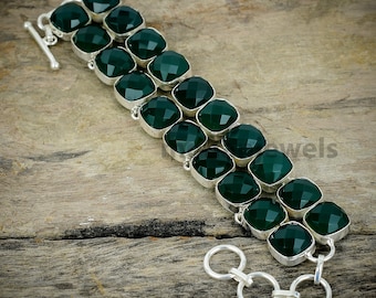 Green Onyx Bracelet, Green Onyx Gemstone Silver Plated Bracelet, Statement Bracelet, Unique Fashion Jewelry, Handmade Bracelet, Gift For Her