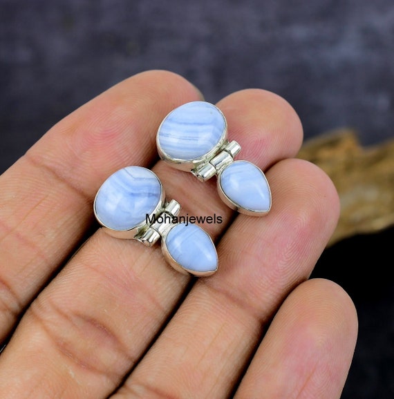 Agate Earrings Blue Lace Agate Gemstone Silver Earring Handmade Artisan Stud Earring Natural Stone Boho Earrings Gift for Her Etsy UK