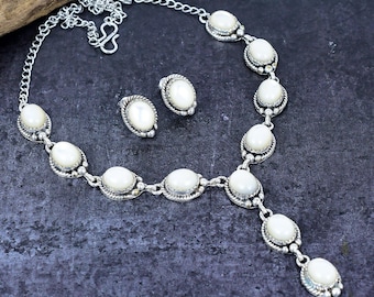 Freshwater Pearl Silver Plated Necklace and Earring Jewelry Set for Wedding Gift