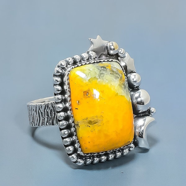 Bumble Bee Jasper Ring, Bumble Bee Jasper Silver Plated Ring, Crystal Ring, Boho Statement Womens Ring, Party Wear, Anniversary Gift For Her