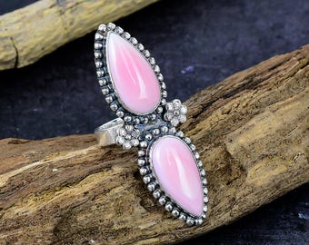 Pink Conch Shell Ring: Handmade Silver Plated Floral Statement Jewelry