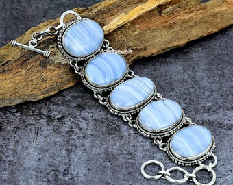 Vintage Silver Blue Lace Agate Link Bracelet 925 Lobster Clasp - Etsy