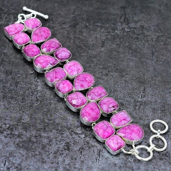 Pink Ruby Bracelet Silver Plated Bracelet Statement Bracelet Gemstone Handmade Jewelry Unique Bracelet Healing Stone Gift for Her